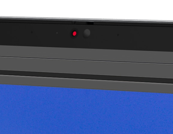 Parte de la Laptop ThinkPad T16 de 1ra generación (16'', Intel) abierta, se ve cámara y parte de la pantalla