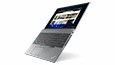 Thumbnail: Right-side view of ThinkPad T16 Gen 1 (16” Intel) laptop, opened 180 degrees, angled vertically, from top to toe