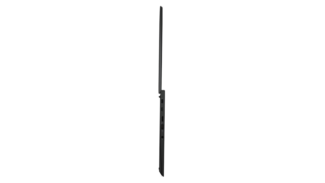 Right-side profile of Thunder Black Lenovo ThinkPad X13 Gen 3 laptop open 180 degrees