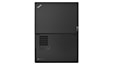 Thumbnail: Bottom side of Thunder Black Lenovo ThinkPad X13 Gen 3 laptop open 180 degrees.