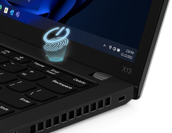 Gros plan du lecteur d’empreintes digitales du ThinkPad X13 Gen 3 (33,02 cm (13'') Intel)