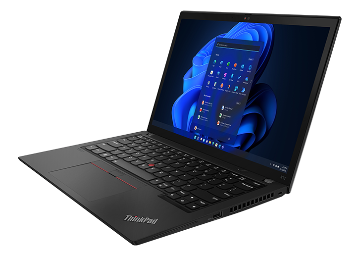 Right side view of ThinkPad X13 Gen 3 (13" Intel), opened 90 degrees, showing display, keyboard, and ports