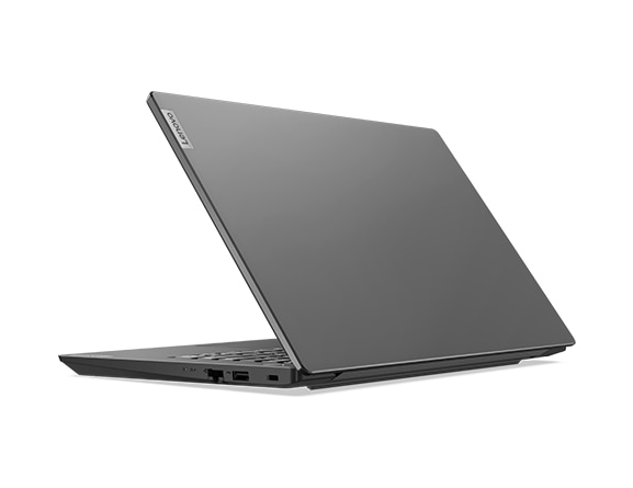 Two Lenovo V14 Gen 2 (14” AMD) laptops – ¾ rear/right views, lids partially open