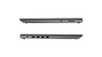 Lenovo V17 laptop closed, showing left and right side ports. 