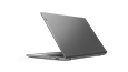 Rear view Lenovo V17 laptop open 90 degrees, angled to show right side ports. 