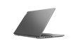 Rear view Lenovo V17 laptop open 45 degrees, showing left side ports. 