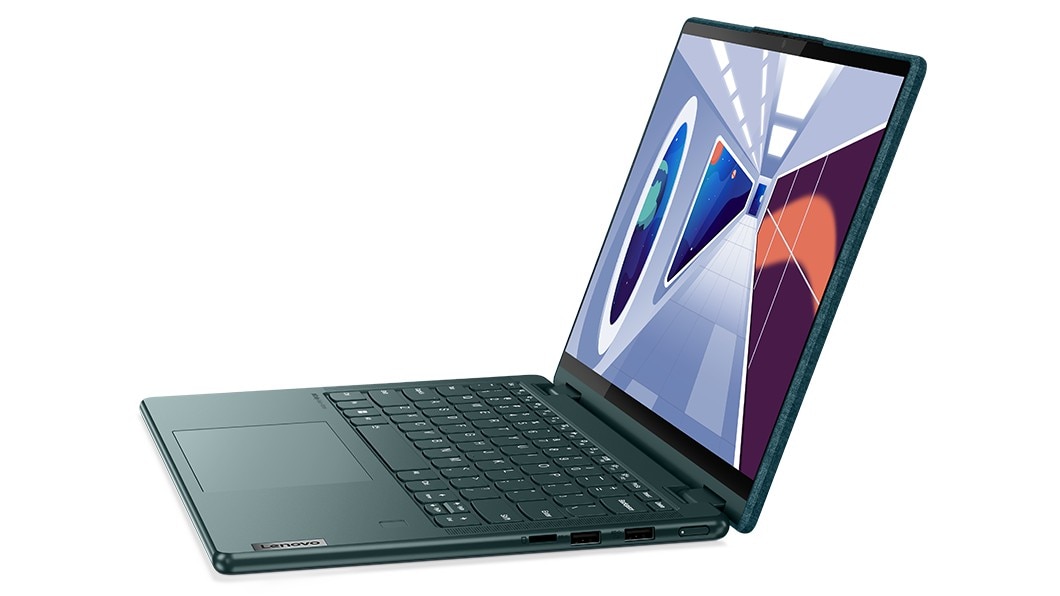 Yoga 6 Gen 8-laptop, naar links gericht met ingeschakeld scherm