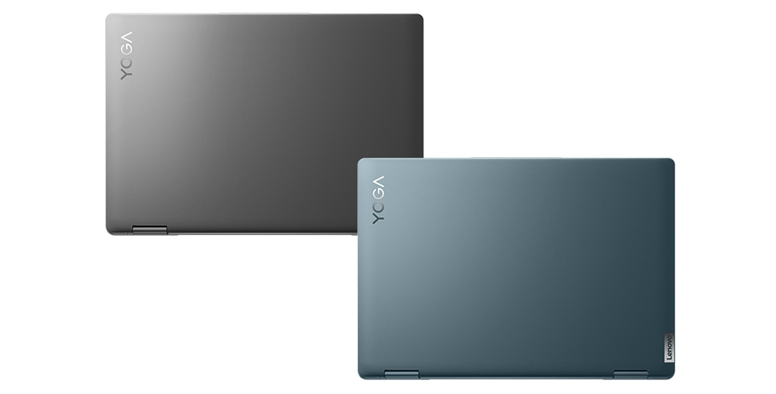 Two Yoga 7 Gen 7 laptops closed, showing cover