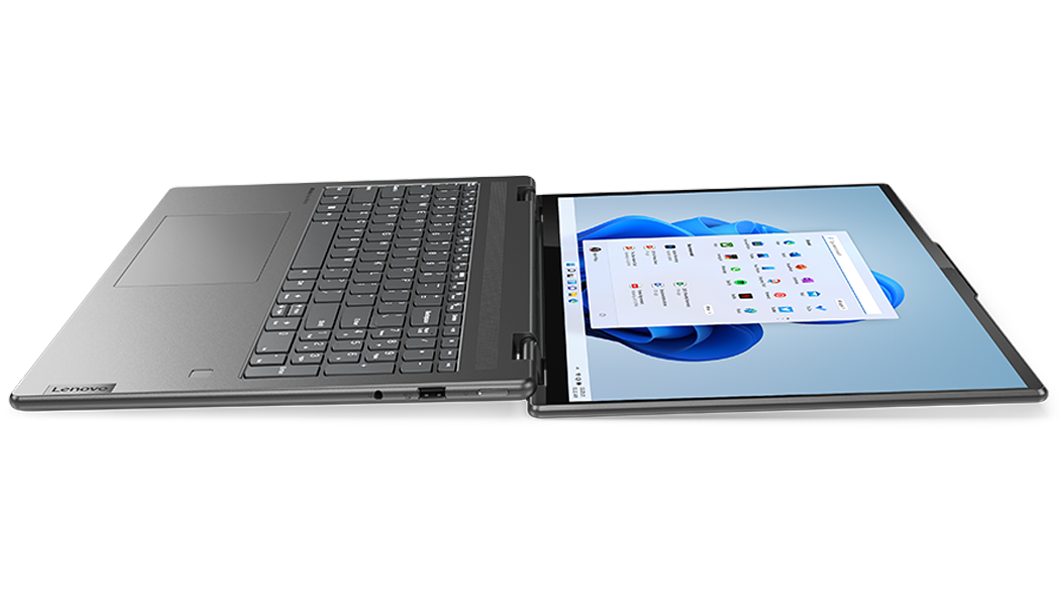 Yoga 7i Gen 7 (16'' Intel) öppen och platt med Windows 11 på startskärmen