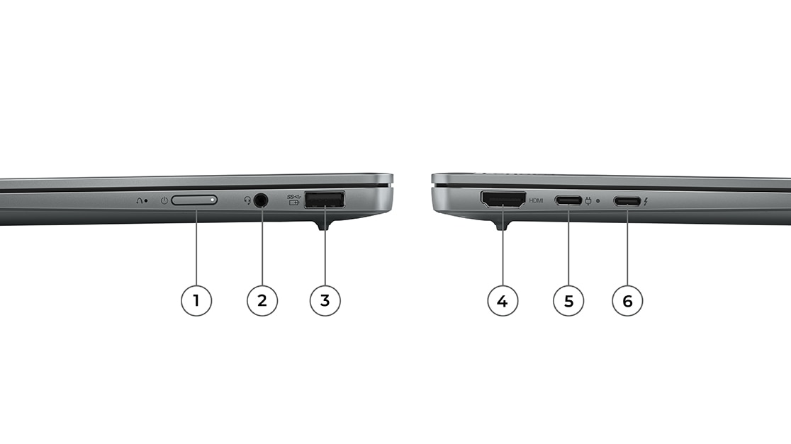 Portable Yoga Slim 6i Gen 8, vues des profils gauche et droit, montrant les ports