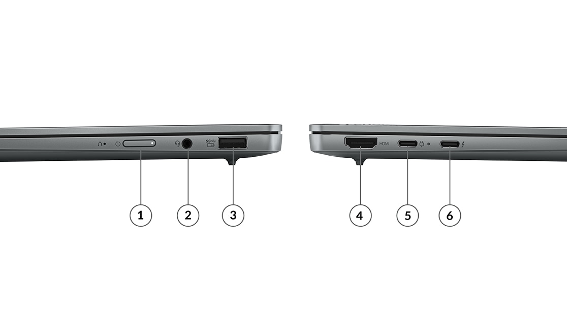 Изглед от лявата и дясната страна на портовете на лаптопа Yoga Slim 6i Gen 8