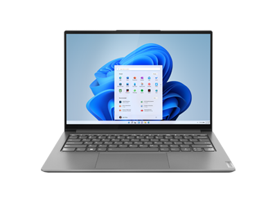 Forward-facing Yoga Slim 7 Pro Gen 7 (14″ AMD) laptop, opened, showing keyboard & display with Windows 11