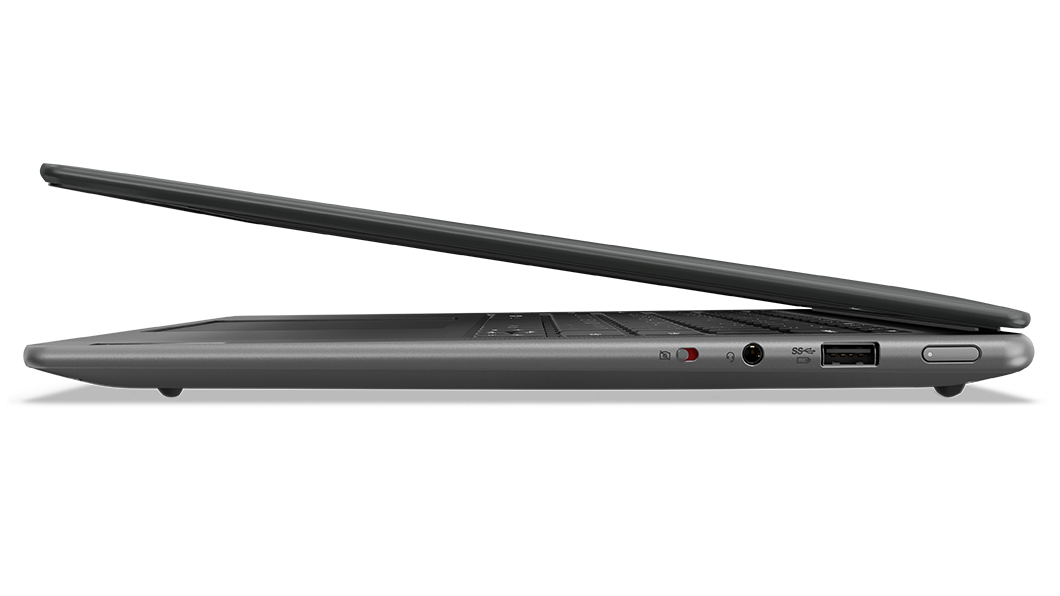 Vista del perfil derecho de la portátil Lenovo Yoga Slim 7 Pro X 7ma Gen (14.5”, AMD) semicerrada
