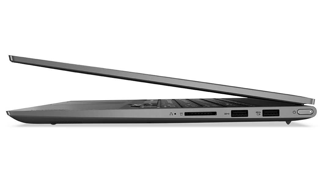 Vista del lateral izquierdo del portátil Yoga Slim 7i Pro de 7.ª generación ligeramente abierto, con los puertos laterales abiertos