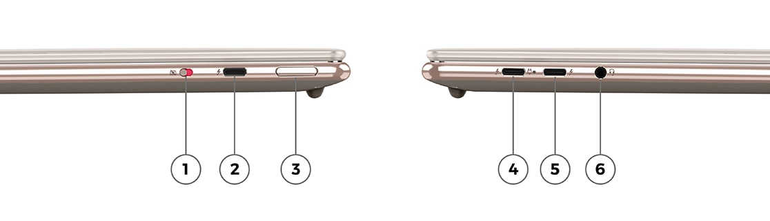 Stranski profili prenosnika Lenovo Yoga Slim 9i 7. generacije (14, Intel), zaprti, prikazujejo vhode na levi in desni strani.