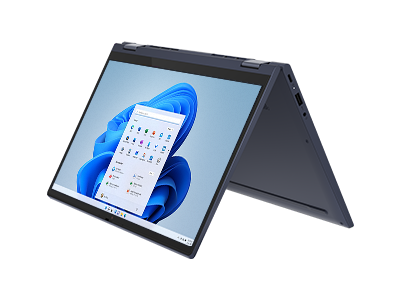 Yoga 6 Gen 6 (13″ AMD) Abyss Blue in tent mode facing left