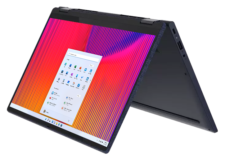 Yoga 6 Gen 6 (13″ AMD) Abyss Blue in stand mode front view, facing right