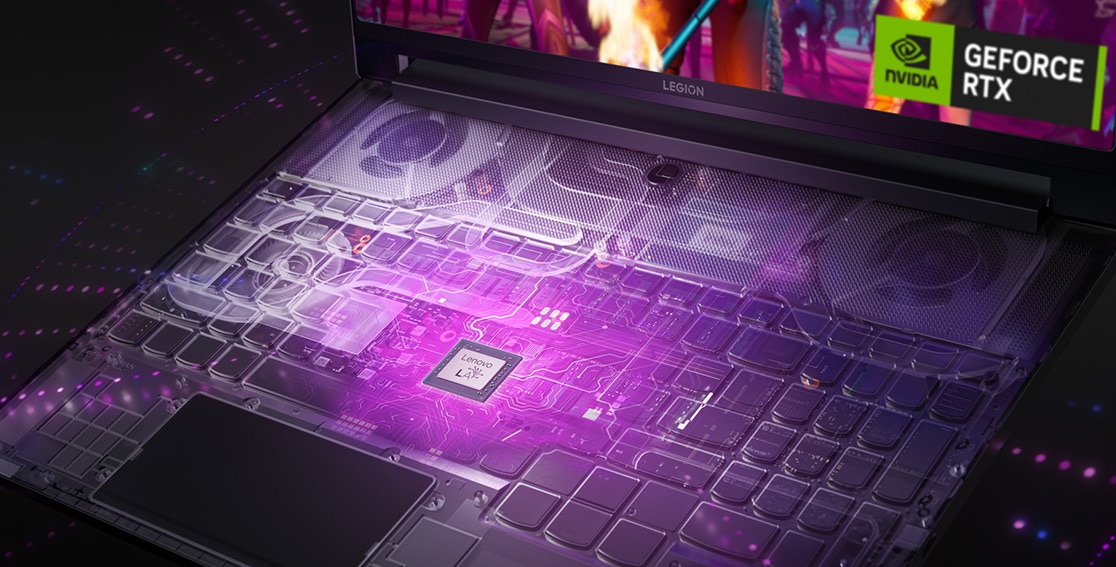 Legion 9i Gen 8 (16″ Intel) with a graphical depiction of the AI LA2 core inside of the laptop