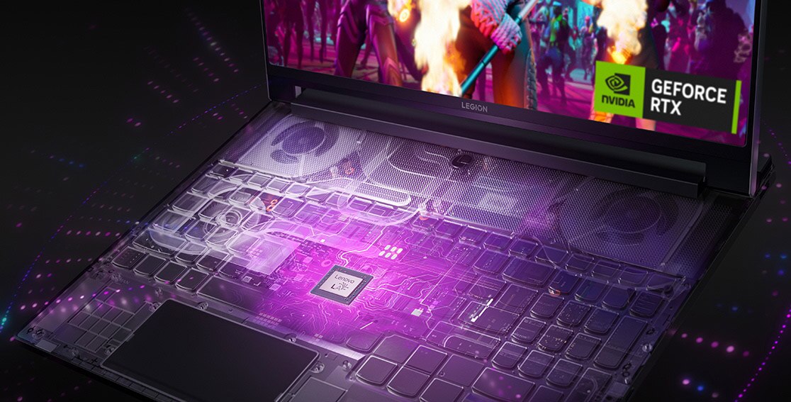Legion 9i (16″ Intel) with a graphical depiction of the AI LA2 core inside of the laptop