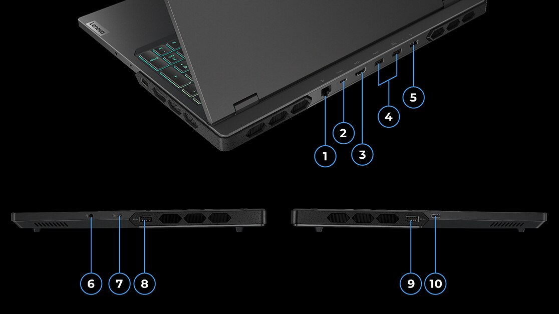 Rear, left, & right side profiles of Lenovo Legion Pro 7 Gen 8 (16