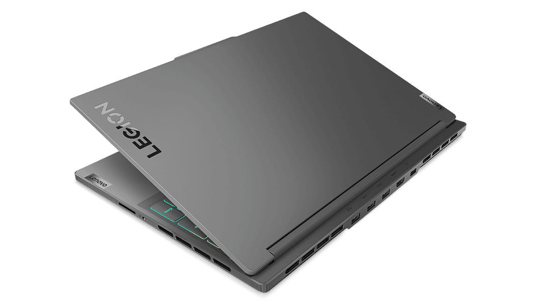 Right back view of the Lenovo Legion Slim 7i Gen 8 (16 Intel), nearly closed, showing rear and right side ports