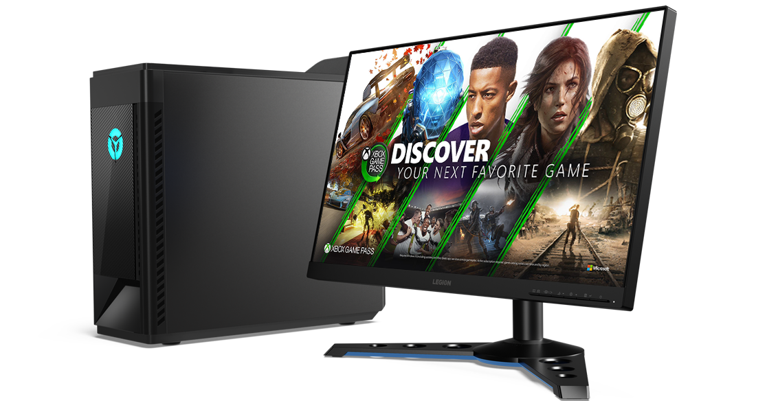 A Lenovo Legion Tower 5i with a standalone monitor, showing an Xbox Game Pass screenshot