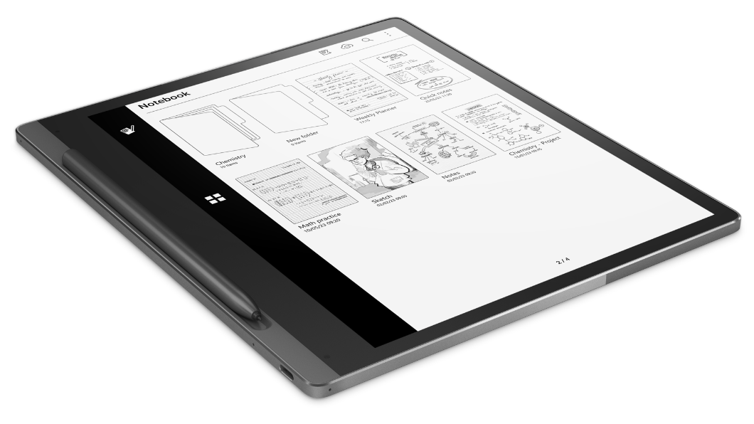 Side-facing Lenovo Smart Paper & Lenovo Smart Pen, with 10.3