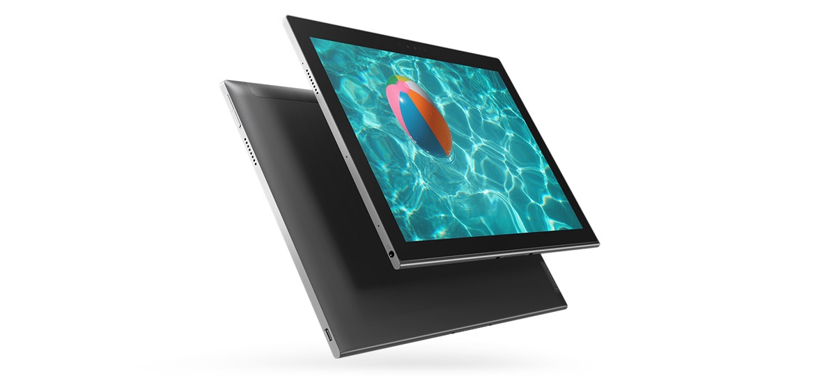 Lenovo Miix 630 - Side-on view of the 2-in-1 laptop in tablet mode, with the keyboard detached