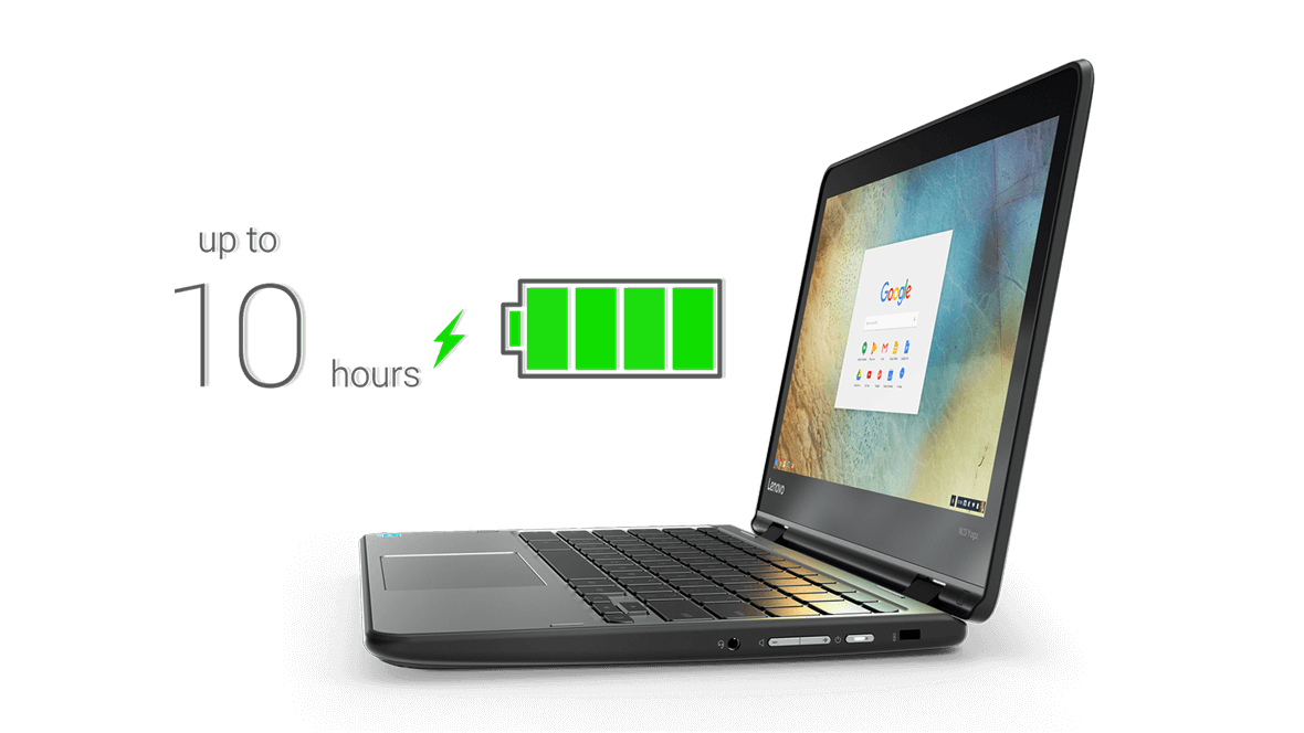 Lenovo N23 Yoga Chromebook, with battery charge graphic