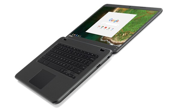 Lenovo N42 Chromebook open 180 degrees, right side angle view