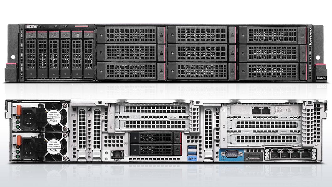 Lenovo ThinkServer RD650 Front and Rear View 2