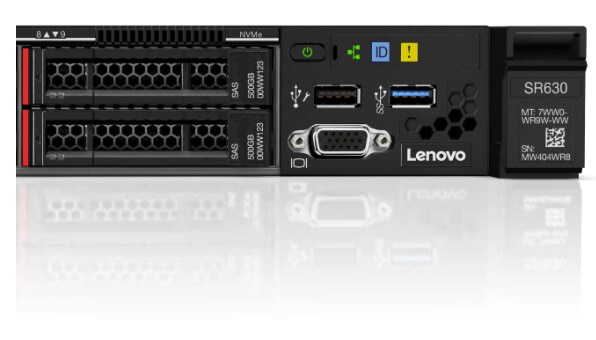 Lenovo ThinkSystem SR630 Close Up View of Drives and Ports
