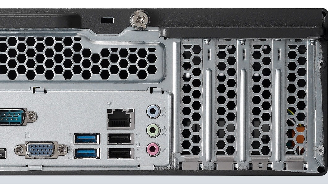 Lenovo ThinkCentre M73 SFF Desktop, back detail view of ports venting