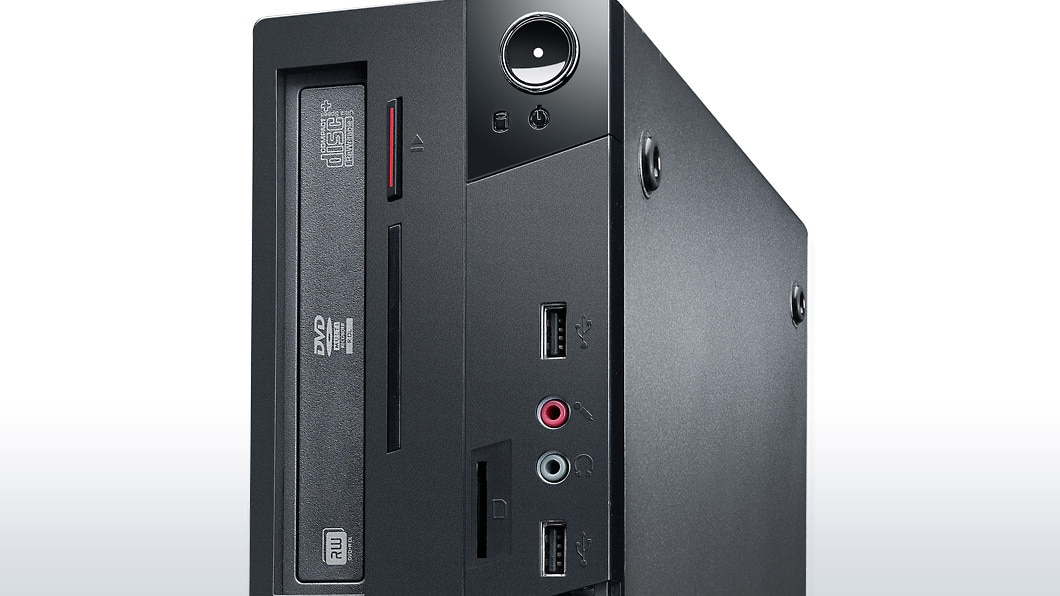 Lenovo ThinkCentre M73 SFF Desktop, front detail view of ports and optical drive