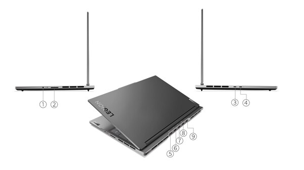 Puertos y ranuras de la laptop Lenovo Legion Slim 7i 7ma Gen (16”, Intel)