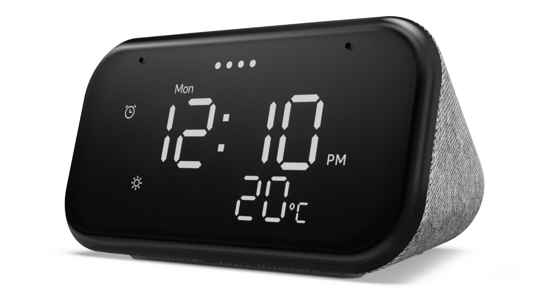 Lenovo Smart Clock Essential, kolmen neljäsosan näkymä oikealta