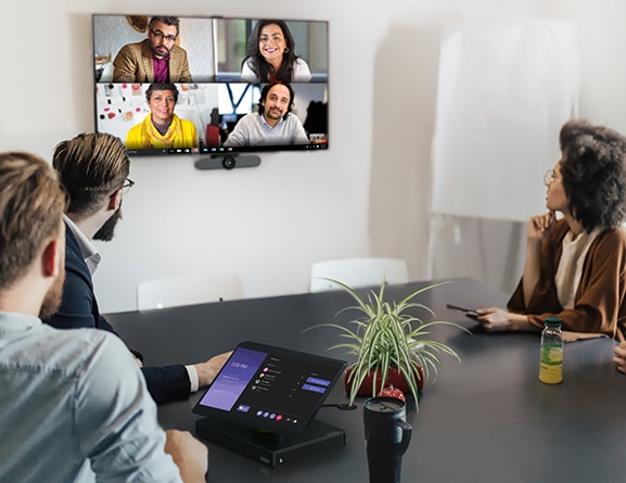Shot of people on a conference call using ThinkSmart Hub 500