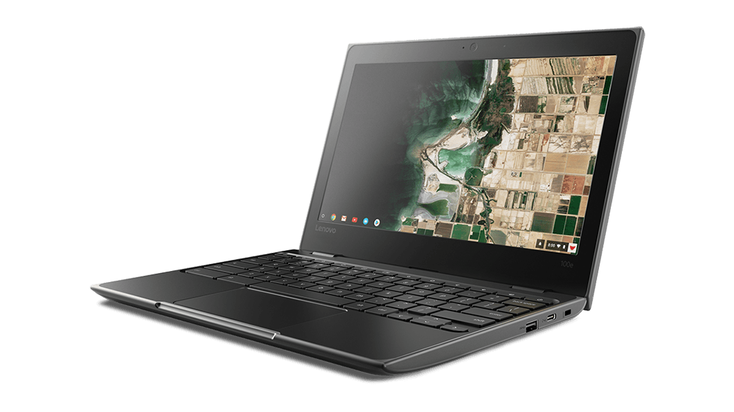 Right angled view of the Lenovo 100e Chromebook 2nd Gen AST laptop