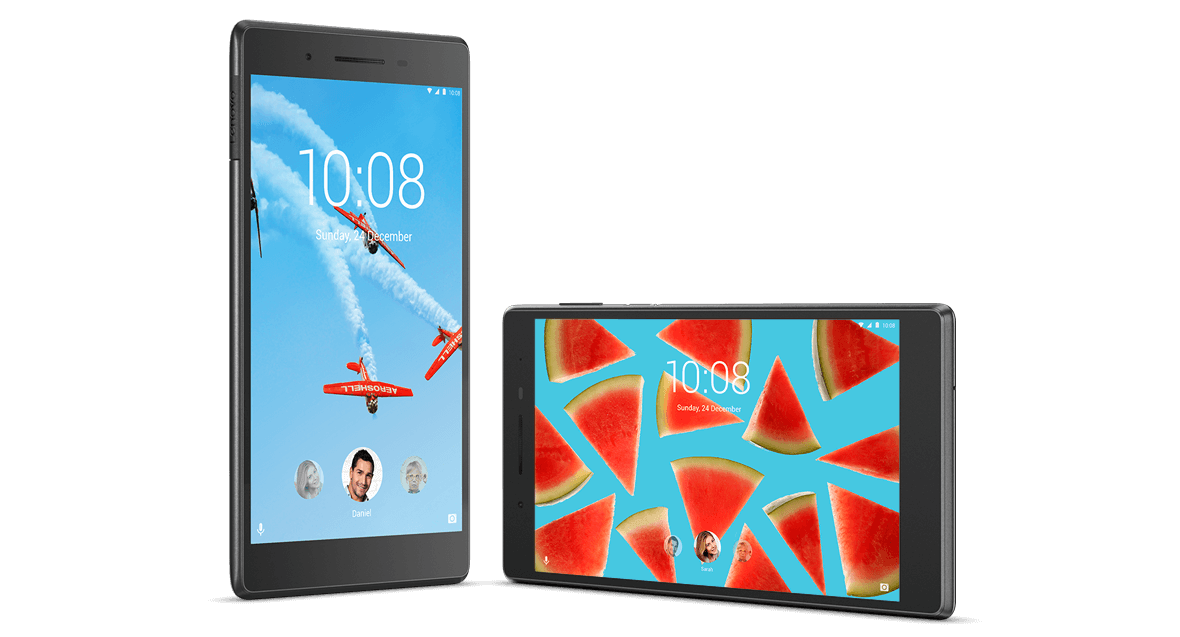Lenovo Tab 7 upright and on its side