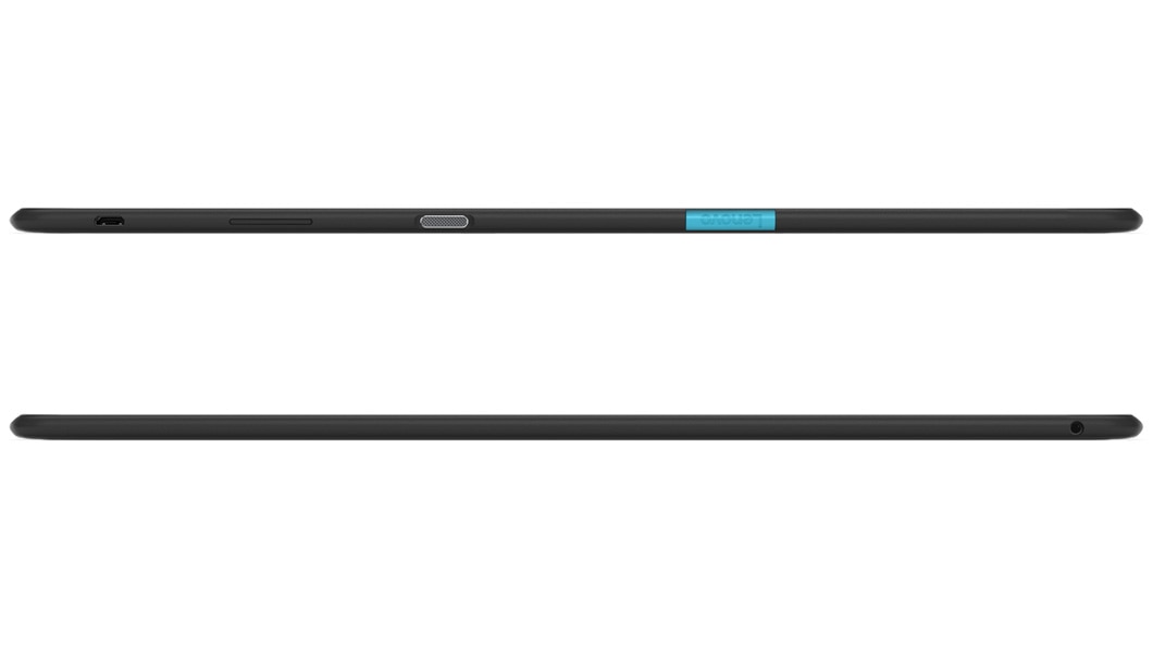 Lenovo Tab E10, left and right side profile views showing ports.