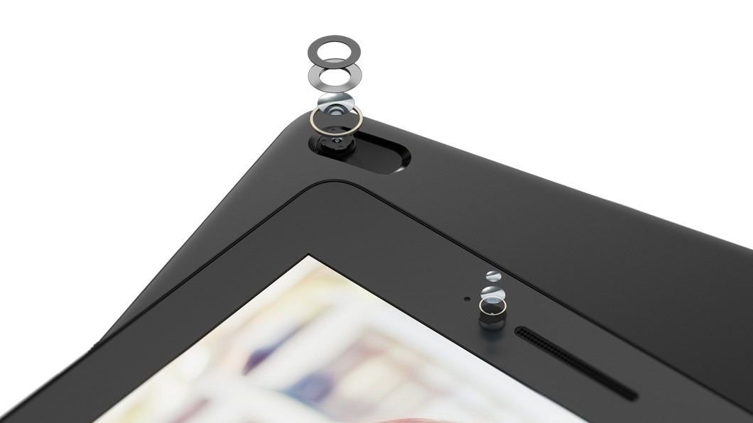 Detail view of camera assemblies on the Lenovo Tab E7.