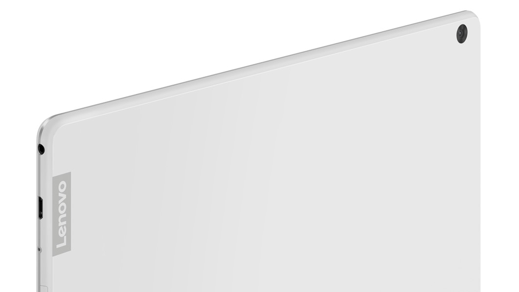 Vista trasera de la Lenovo Tab M10 HD blanca