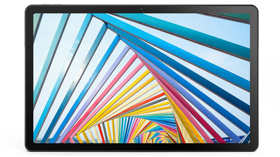Front-facing view of Lenovo Tab M10 Plus Gen 3 2023 tablet with colorful image on display