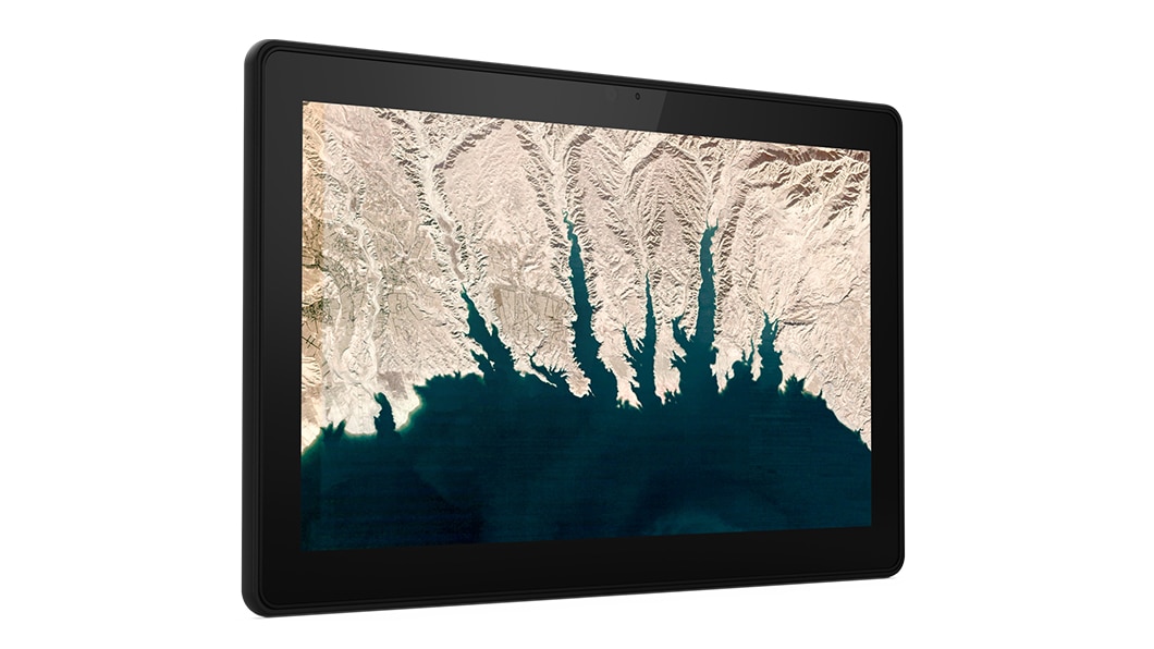 Left angle view of the Lenovo 10e Chromebook tablet