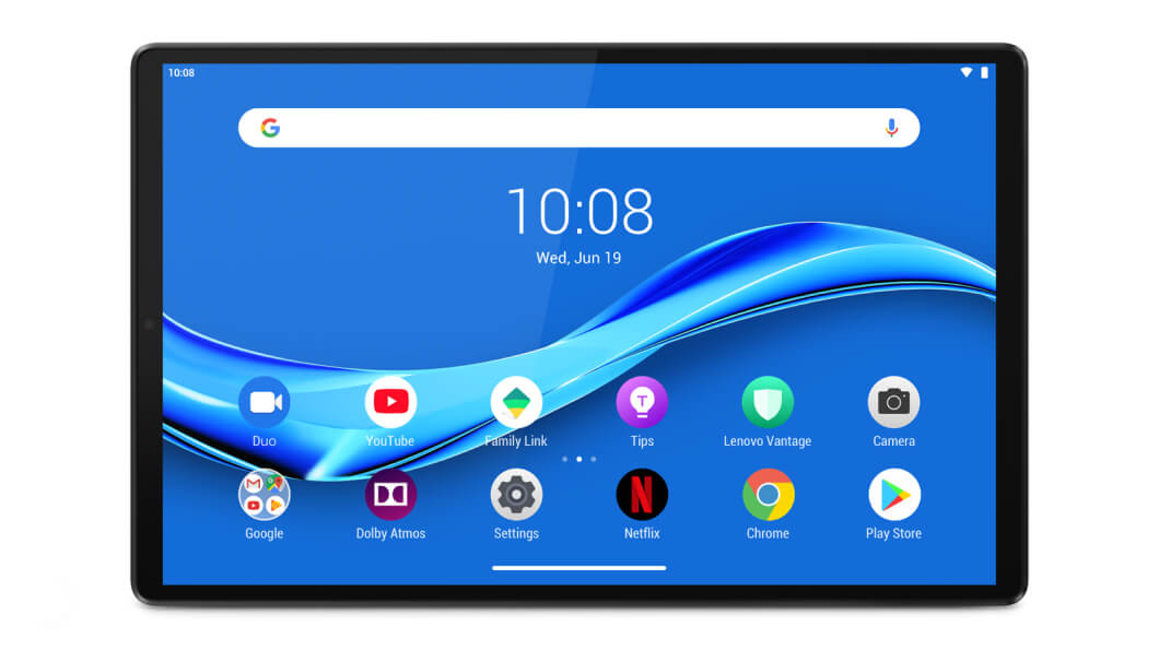 La tablet Smart Tab M10 FHD Plus de 2.ª generación en posición horizontal mostrando aplicaciones