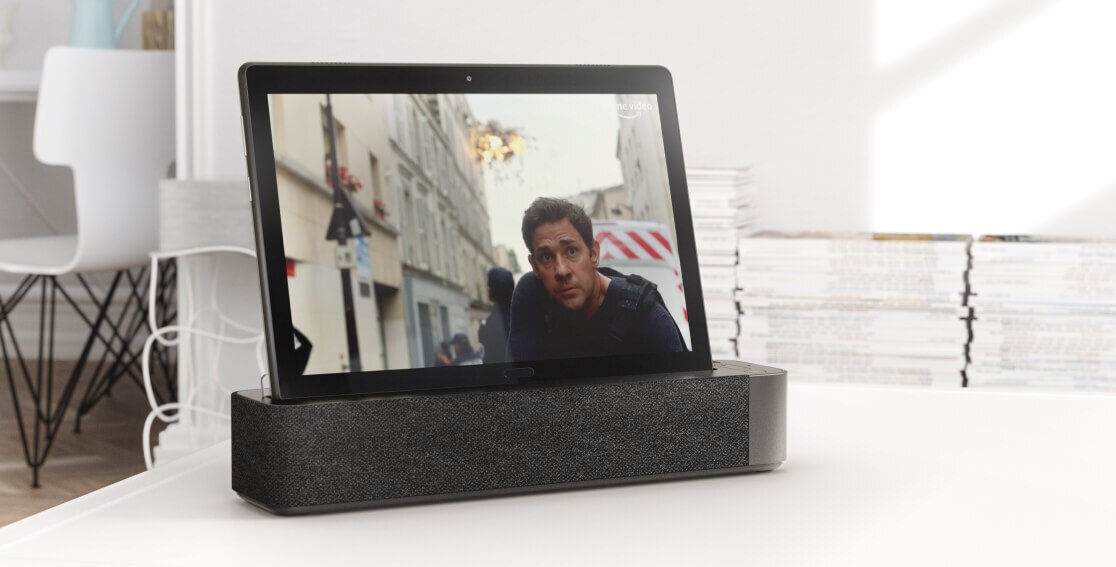 Lenovo Smart Tab P10 with Smart Dock showing a movie