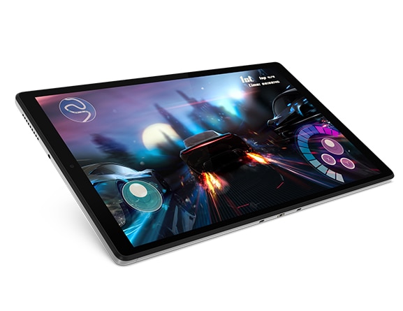 Vista lateral de la pantalla de la tablet de Lenovo Tab M10 HD 2da generación en posición horizontal