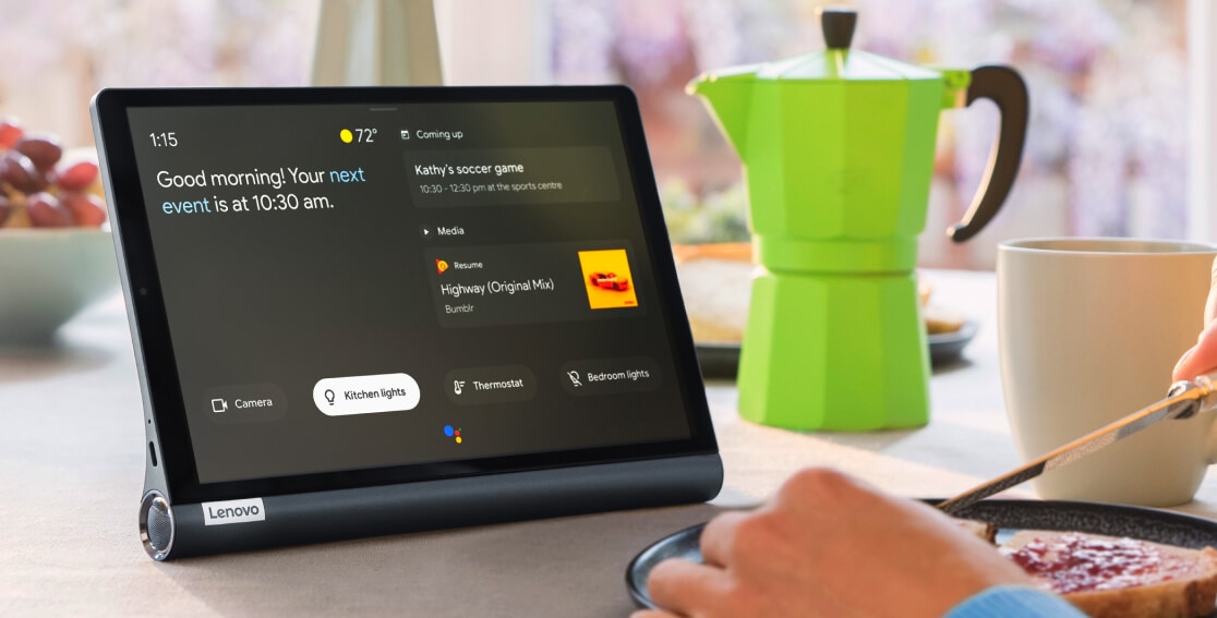 Google Assistantilla varustetun Lenovo Yoga Smart Tabin puhekomentoliittymä