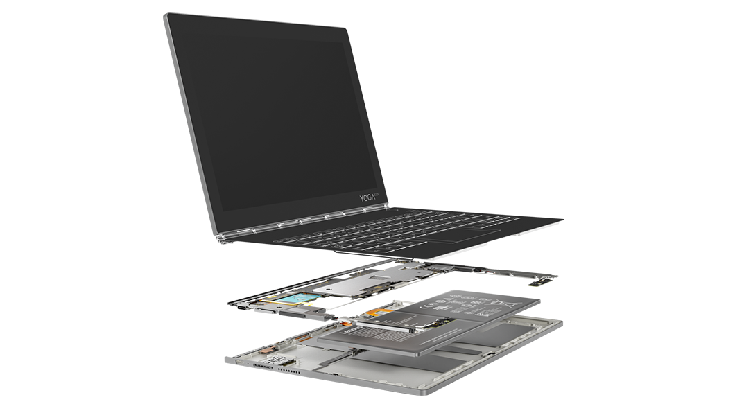 Lenovo Yoga Book C930, front left side view showing internal hardware.