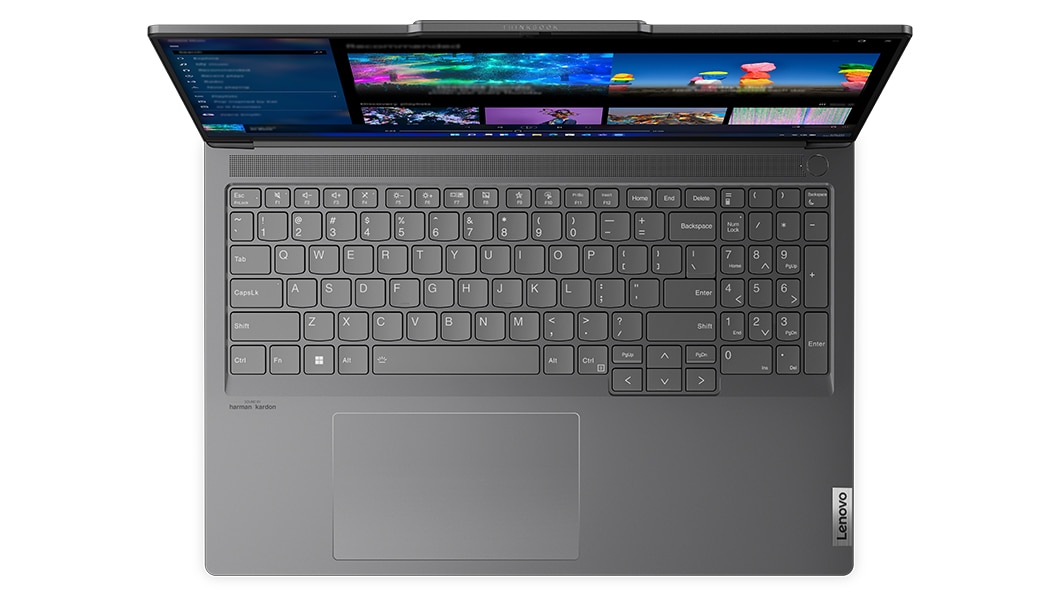 Overhead shot of the Lenovo ThinkBook 16p Gen 4 laptop showcasing the full-sized keyboard with numeric pad.